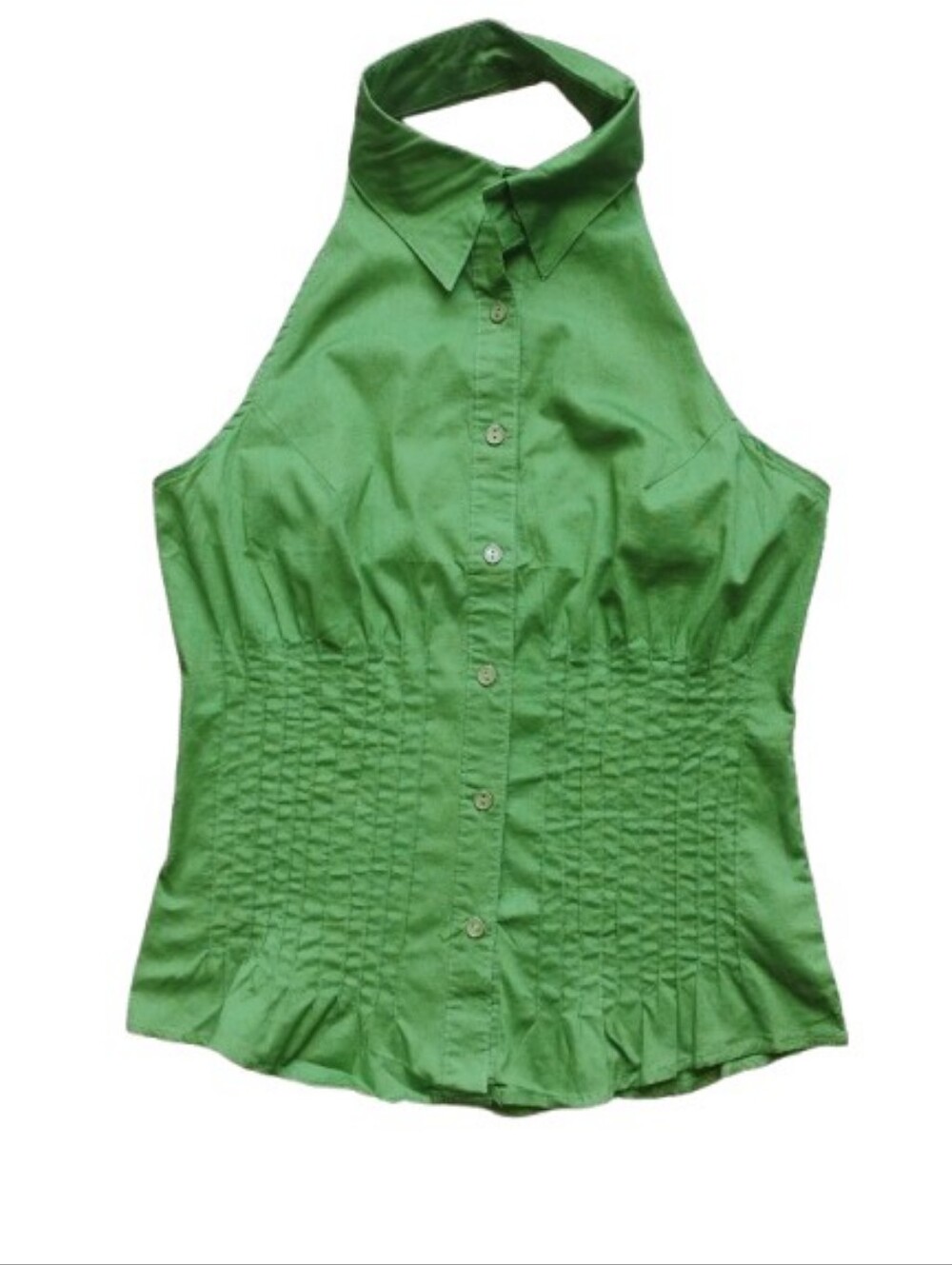 NWT Love Stitch Green Halter Peplum Top Smocked Open Back Boho S